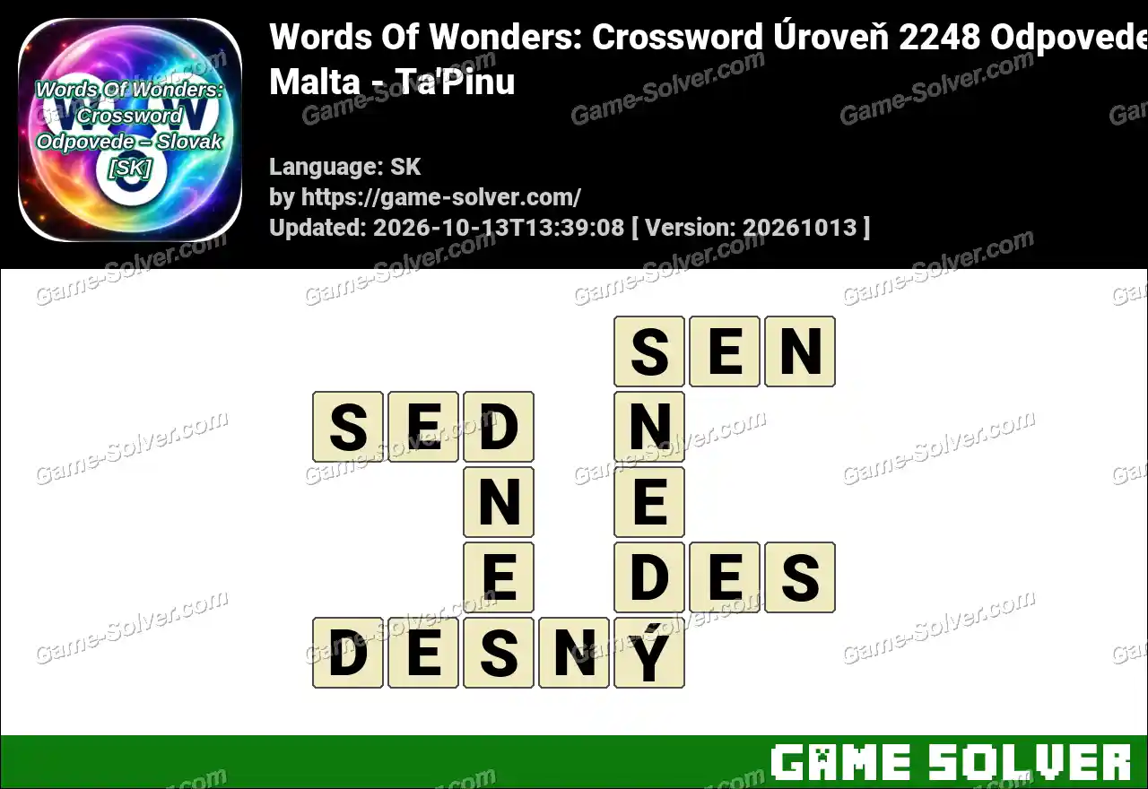 Words Of Wonders: Crossword Úroveň 2248 Odpovede – Malta – Ta’Pinu